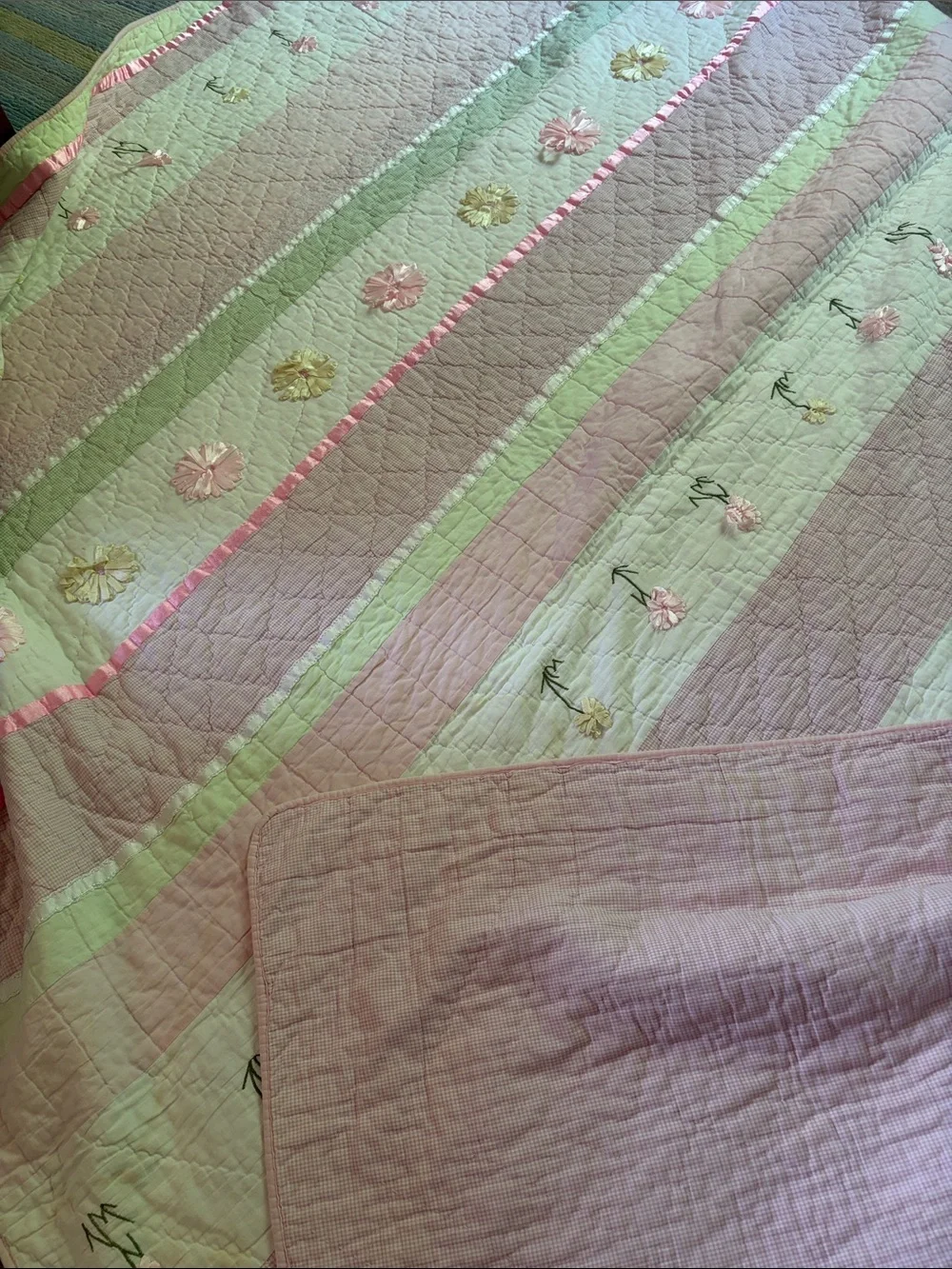 Laura Ashley Pink and Green Floral Quilted Bedspread